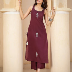 Gulmohar Jaipur Rayon Calf Length Solid Sleeveless Round Neck Straight Kurta Suit Set