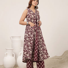 Rayon Calf Length Printed Sleeveless V-Neck Flared Kurta