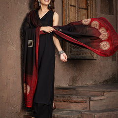 Gulmohar Jaipur Rayon Calf Length Solid Sleeveless V-Neck Straight Kurta Suit Set