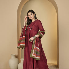 Gulmohar Jaipur Cotton Calf Length Solid 3/4 Sleeves Round Neck Flared Kurta Suit Set