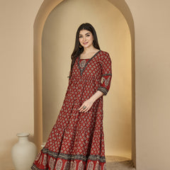 Gulmohar Jaipur Cotton Ankle Length Printed 3/4 Sleeves V-Neck Anarkali Kurta