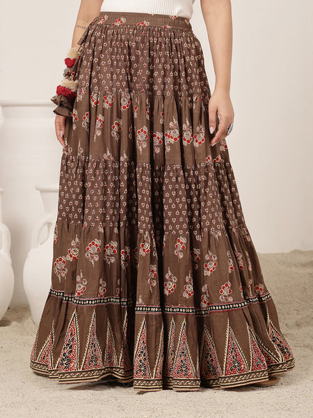 Cotton Ankle Length Printed Flared Skirt