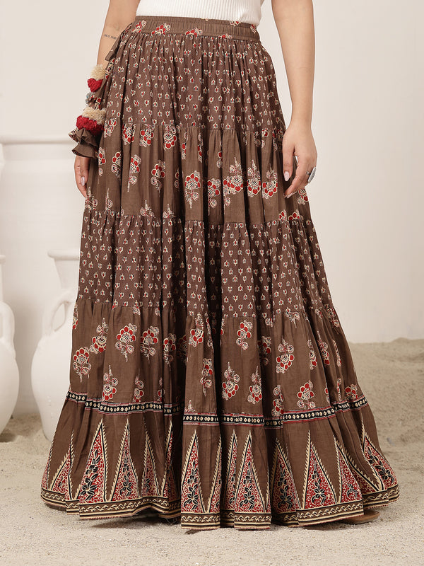 Cotton Ankle Length Printed Flared Skirt