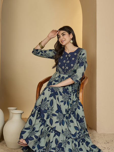 Gulmohar Jaipur Cotton Ankle Length Printed 3/4 Sleeves Sweetheart Neck Anarkali Kurta