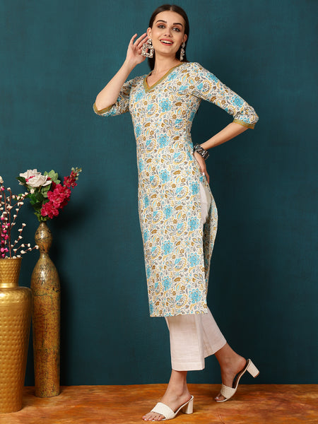 Rayon  Calf length Length Floral  Straight 3/4 Sleeves V  Kurta