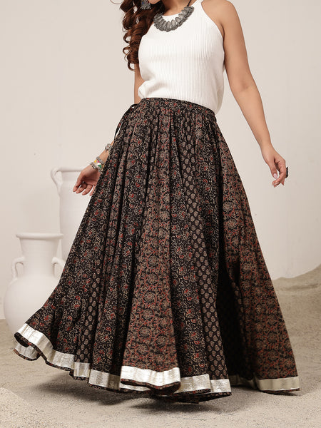 Cotton Ankle Length Printed Flared Skirt