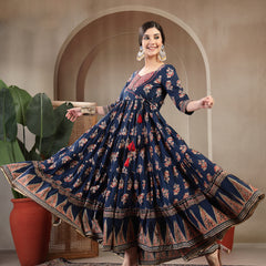 Gulmohar Jaipur Cotton Ankle Length Printed 3/4 Sleeves Sweetheart Neck Anarkali Kurta