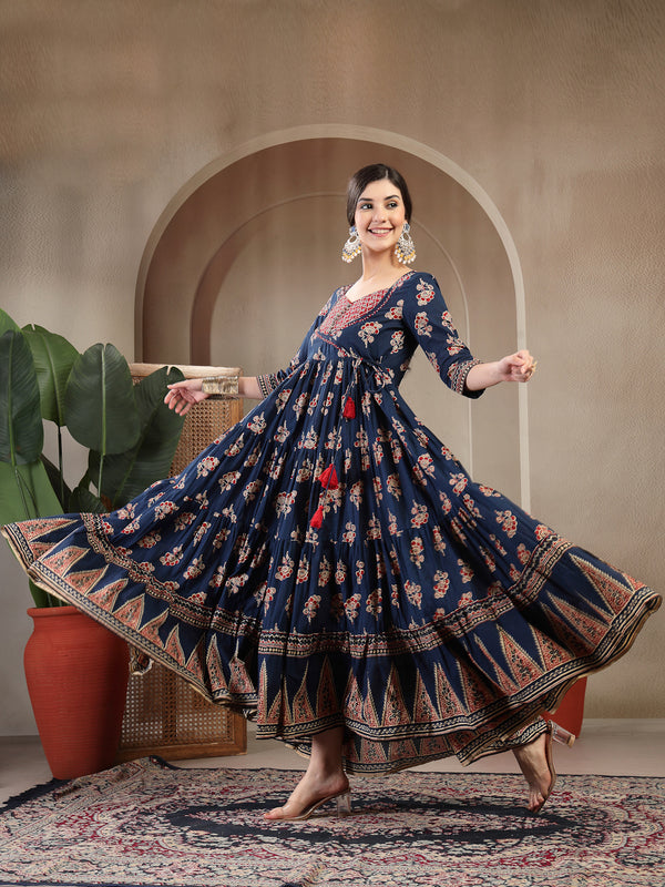 Gulmohar Jaipur Cotton Ankle Length Printed 3/4 Sleeves Sweetheart Neck Anarkali Kurta