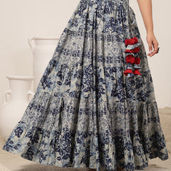 Cotton Ankle Length Printed Flared Skirt