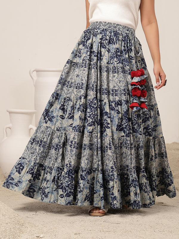 Cotton Ankle Length Printed Flared Skirt