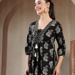 Gulmohar Jaipur Cotton Hip Length Printed 3/4 Sleeves V-Neck Flared Top