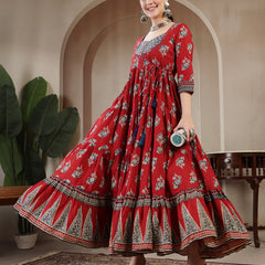 Gulmohar Jaipur Cotton Ankle Length Printed 3/4 Sleeves Sweetheart Neck Anarkali Kurta