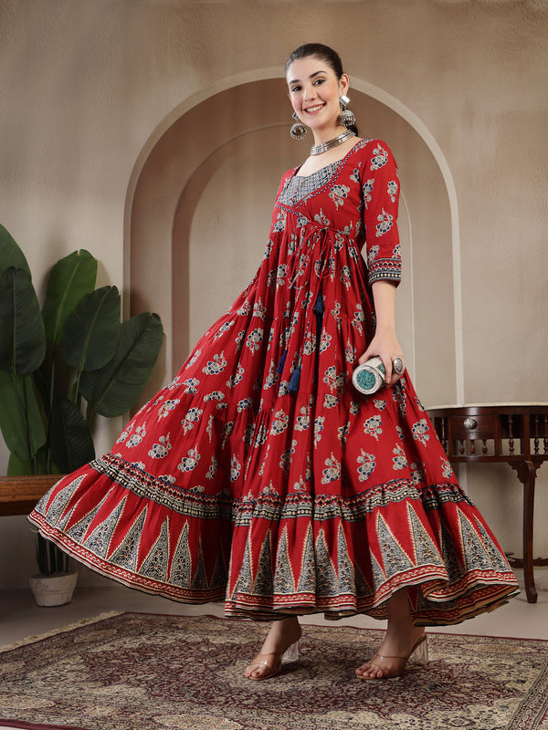 Gulmohar Jaipur Cotton Ankle Length Printed 3/4 Sleeves Sweetheart Neck Anarkali Kurta