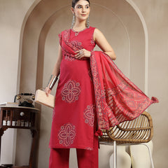 Gulmohar Jaipur Cotton Calf Length Printed Sleeveless Round Neck Straight Kurta Suit Set
