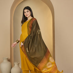 Gulmohar Jaipur Rayon Calf Length Solid Sleeveless V-Neck Straight Kurta Suit Set