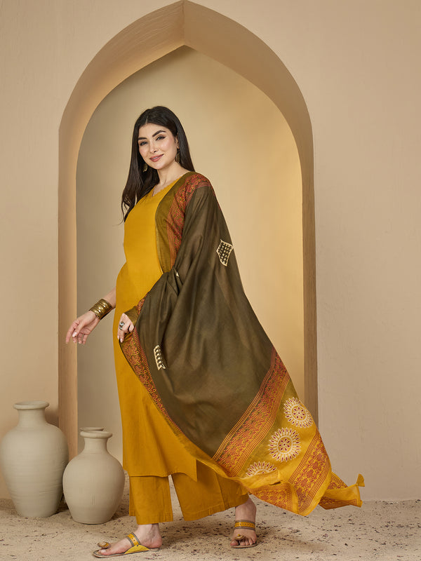 Gulmohar Jaipur Rayon Calf Length Solid Sleeveless V-Neck Straight Kurta Suit Set