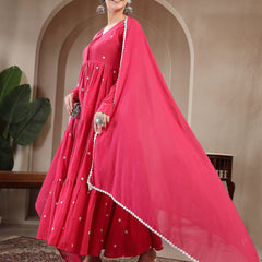 Gulmohar Jaipur Cotton Calf Length Solid Full Sleeves V-Neck Anarkali Kurta Suit Set