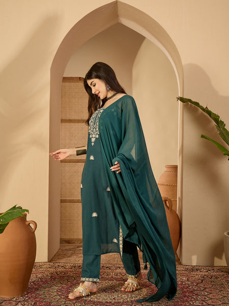 Gulmohar Jaipur Cotton Calf Length Solid Sleeveless V-Neck Straight Kurta Suit Set