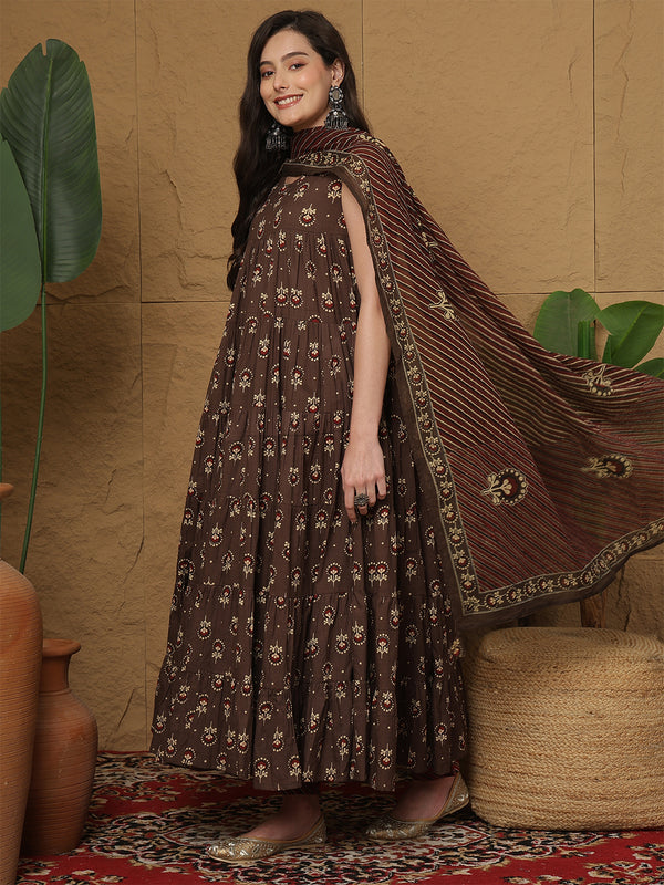 Kashish Pure Cotton Printed Round Neck Anarkali Kurta Suit Set