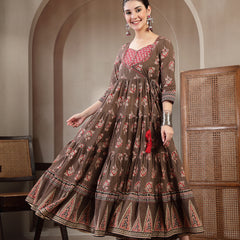 Gulmohar Jaipur Cotton Ankle Length Printed 3/4 Sleeves Sweetheart Neck Anarkali Kurta