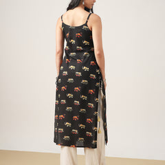 Rayon Calf Length Printed Sleeveless Strappy Straight Kurta