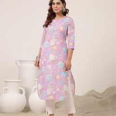 Cotton Calf Length Printed 3/4 Sleeve Round Neck Straight Kurta