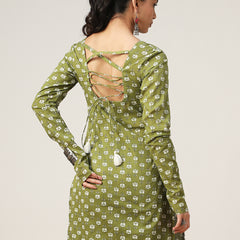 Cotton Hip Length Printed Full Sleeve Sweet Heart Neck Straight Top