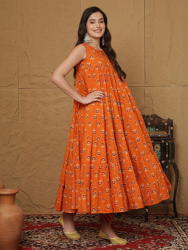 Kashish Pure Cotton Printed Round Neck Anarkali Kurta Suit Set