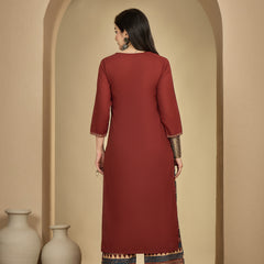 Gulmohar Jaipur Rayon Calf Length Solid 3/4 Sleeves V-Neck Straight Kurta Suit Set