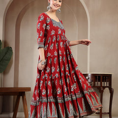 Gulmohar Jaipur Cotton Ankle Length Printed 3/4 Sleeves Sweetheart Neck Anarkali Kurta