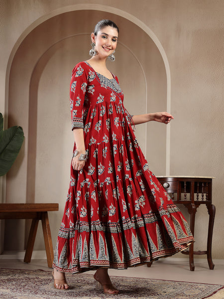 Gulmohar Jaipur Cotton Ankle Length Printed 3/4 Sleeves Sweetheart Neck Anarkali Kurta