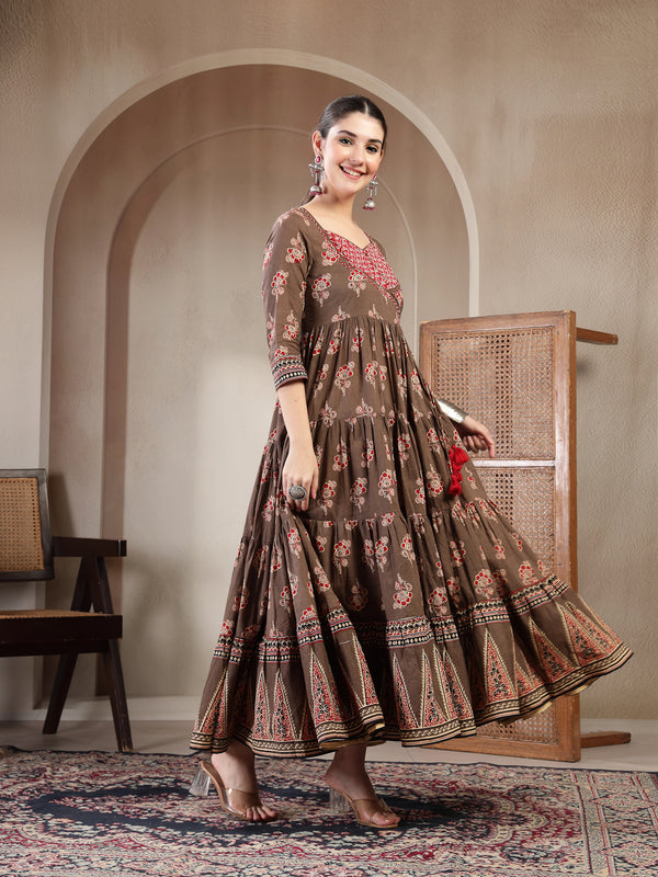 Gulmohar Jaipur Cotton Ankle Length Printed 3/4 Sleeves Sweetheart Neck Anarkali Kurta