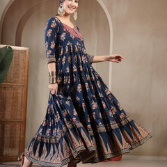 Gulmohar Jaipur Cotton Ankle Length Printed 3/4 Sleeves Sweetheart Neck Anarkali Kurta