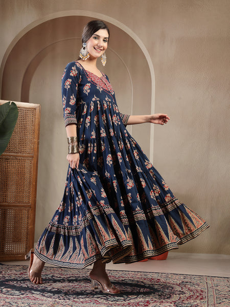 Gulmohar Jaipur Cotton Ankle Length Printed 3/4 Sleeves Sweetheart Neck Anarkali Kurta