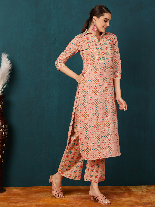 Calf Length Straight Shirt Coller Kurta Palazzo Set