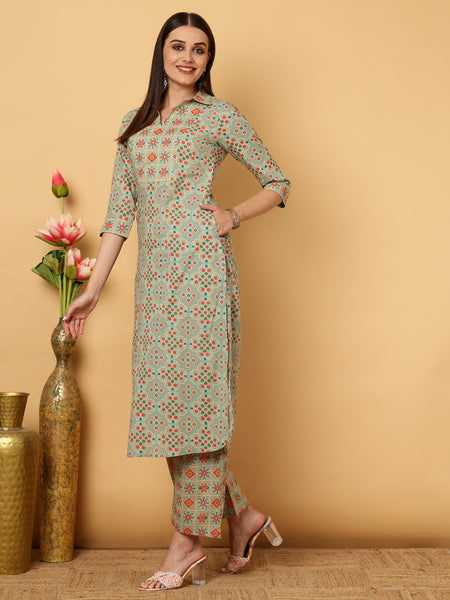 Rayon Calf Length Straight Shirt Coller Kurta Palazzo Set