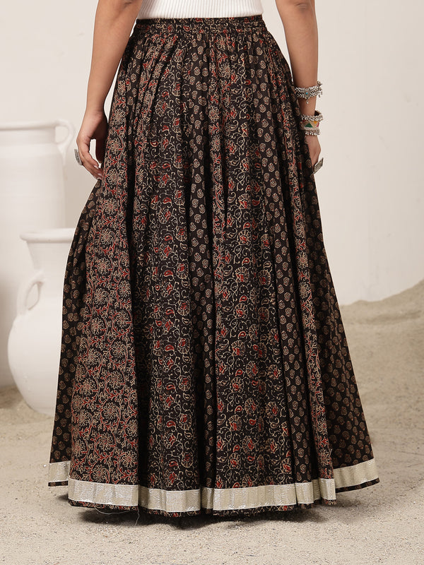 Cotton Ankle Length Printed Flared Skirt