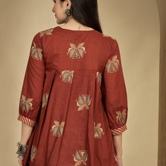 Gulmohar Jaipur Rayon Hip Length Printed 3/4 Sleeves Round Neck Flared Top