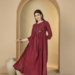 Gulmohar Jaipur Cotton Calf Length Solid 3/4 Sleeves Round Neck Flared Kurta Suit Set