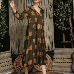 Gulmohar Jaipur Cotton Calf Length Printed Full Sleeve Shirt Collar Flared Dress
