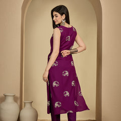 Gulmohar Jaipur Rayon Calf Length Printed Sleeveless V-Neck Straight Kurta Suit Set