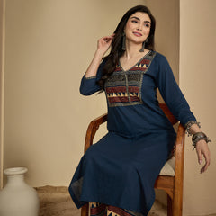 Gulmohar Jaipur Rayon Calf Length Solid 3/4 Sleeves V-Neck Straight Kurta Suit Set