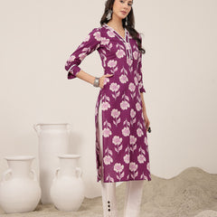 Gulmohar Jaipur Cotton Calf Length Printed 3/4 Sleeves V-Neck Anarkali Kurta Suit Set
