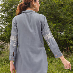 Gulmohar Jaipur Rayon Hip Length Solid 3/4 Sleeve Shirt Collar Straight Top