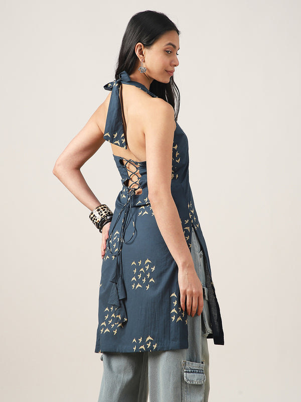 Rayon Mid Length Printed Sleeveless V-Neck Straight Kurta
