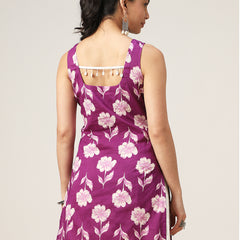 Cotton Hip Length Printed Sleeveless Square Neck Straight Top