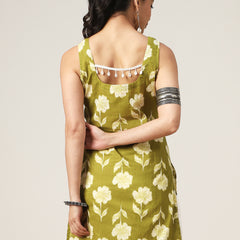 Cotton Hip Length Printed Sleeveless Square Neck Straight Top