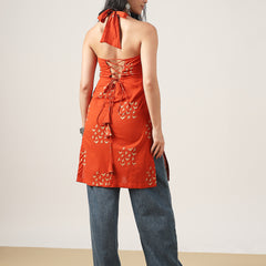 Rayon Mid Length Printed Sleeveless V-Neck Straight Kurta