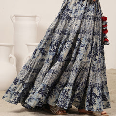 Cotton Ankle Length Printed Flared Skirt