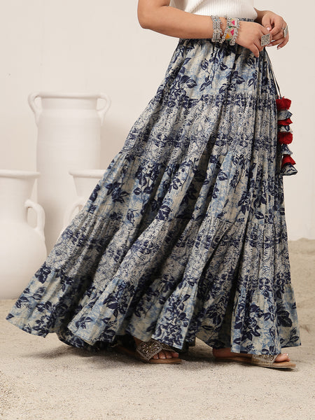 Cotton Ankle Length Printed Flared Skirt